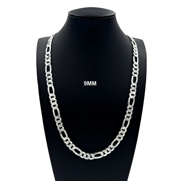 JewelzKing Other - Real 925 SOLID Sterling Silver 9mm Figaro Link Chain Necklace 26" inch